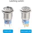 thumbnail image 2 of DC 12V 19mm Metal Snap Push Button Switch, 4 Pin Car RV Truck Boat ON / OFF Switch, Waterproof Round Marine Push Button Switch with Blue LED Light with Blue Wire Socket, 2 of 7