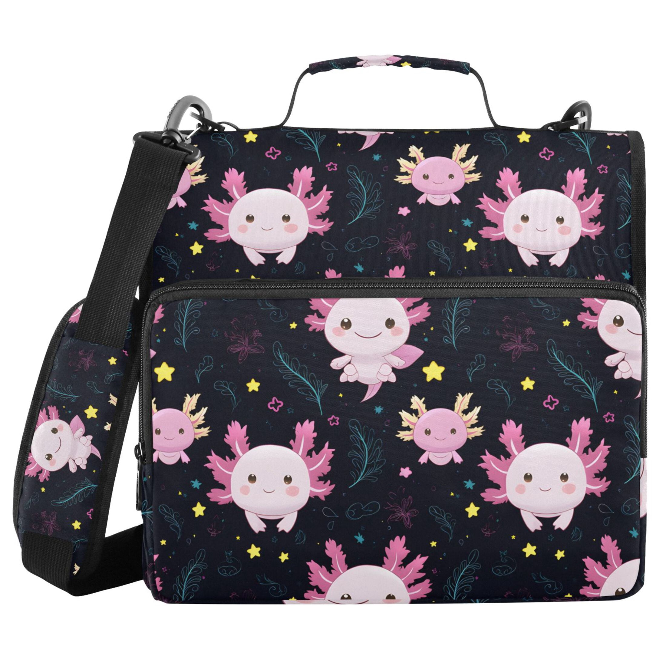 ALAZA Zipper Binder Cartoon Axolotl Stars 3 Ring Trapper Keeper File Folder Organizer Bag