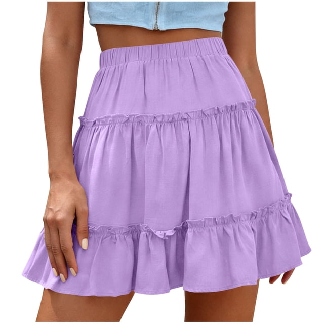 Faldas de Cintura Elástica para las Mujeres Color Sólido Floral Falda Corta Verano Moda Casual