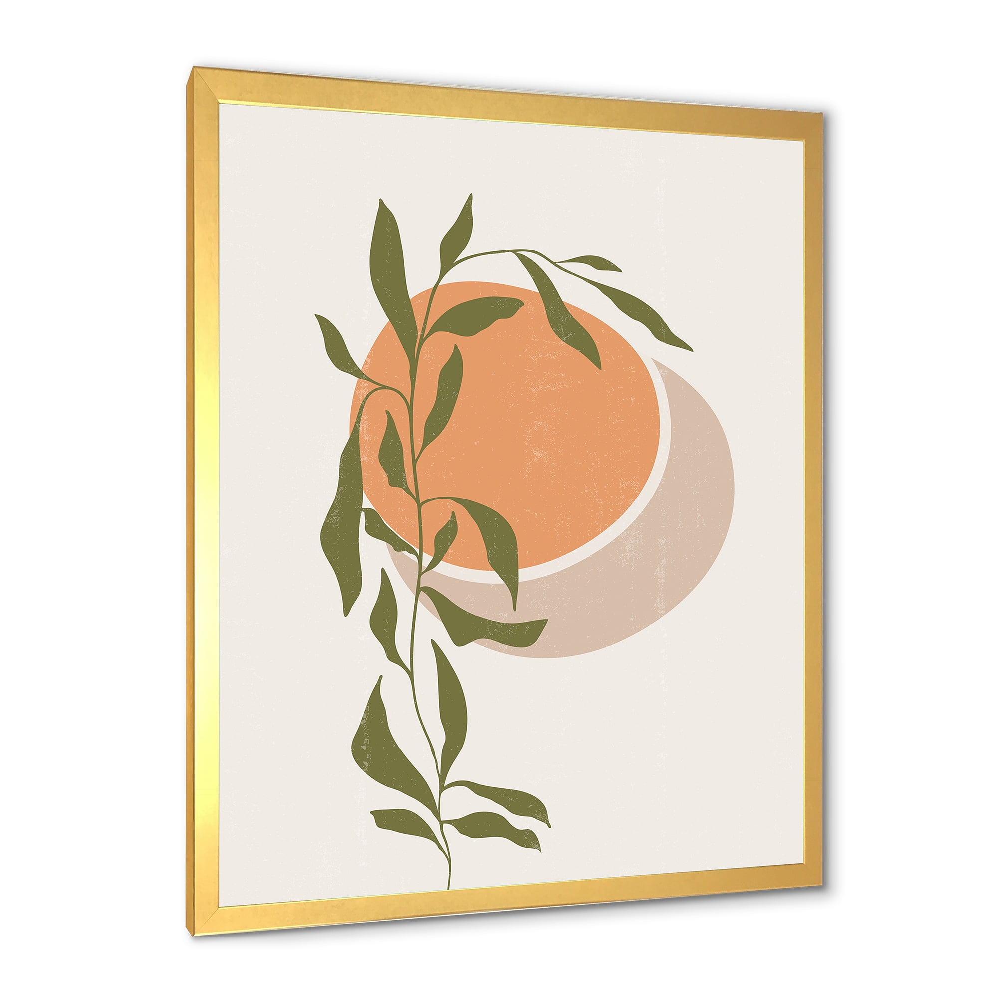 Designart 'Abstract Orange Moon and Sun With Tropical Leaf' Modern Framed Art Print