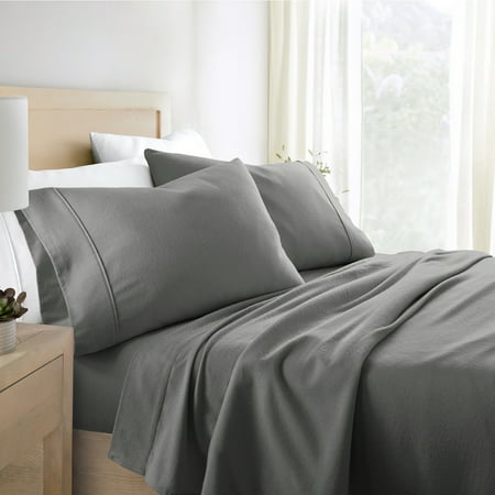 Gray 4 Piece 100% Cotton Flannel Deep Pocket Sheet Set, King, by Noble Linens