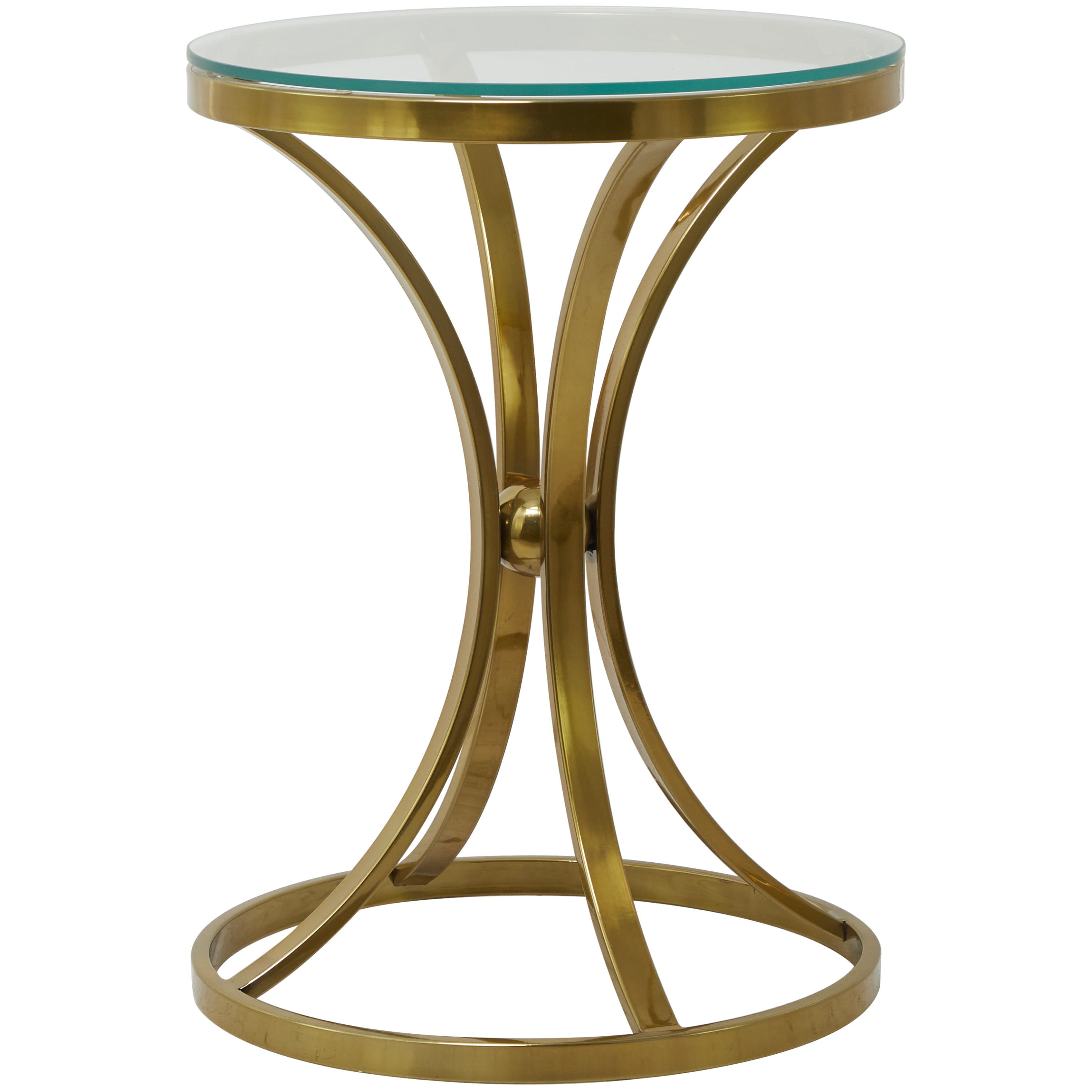 DecMode 18" x 25" Gold Stainless Steel Hourglass Shaped Stand Accent Table with Clear Glass Top, 1-Piece