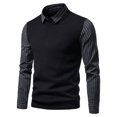 thumbnail image 2 of ZKCCNUK Men Casual Buttons Pullover Splicing Turndown Stripe Fake Two Sweater, 2 of 9