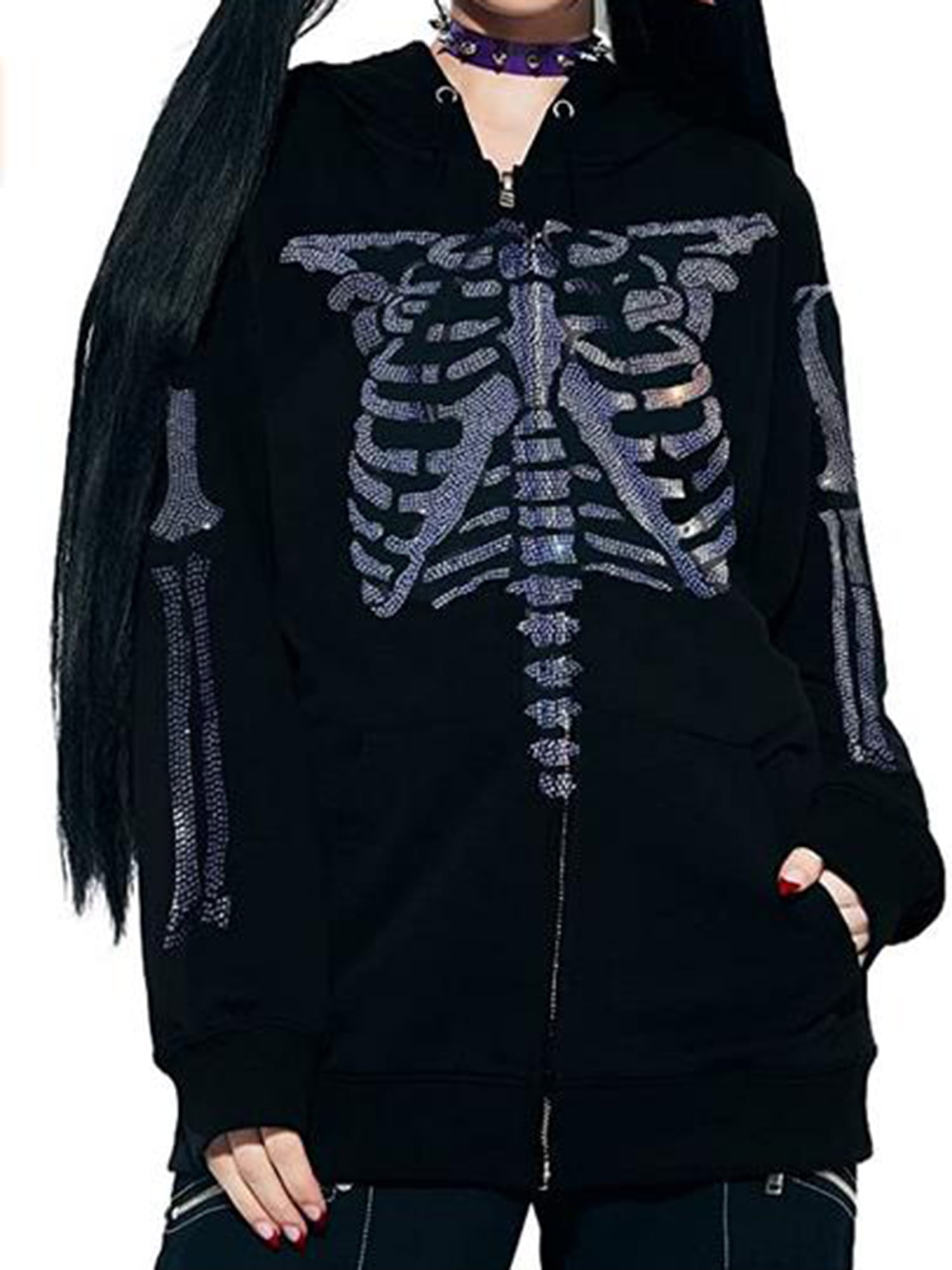 EYIIYE Women Skeleton Print Rhinestone 