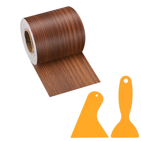 Uxcell Wood Grain Repair Tape, 2" x 33' Self Adhesive Realistic Wood Tape with Scraper Durable Repair Patch for Furniture Floor Window Door Table DIY Home Decor, Teak