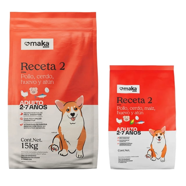 Maka Receta 2 Adulto Razas Medianas y Grandes 15 Kg + Maka Receta 2 Adulto Razas Medianas y Grandes 2KG