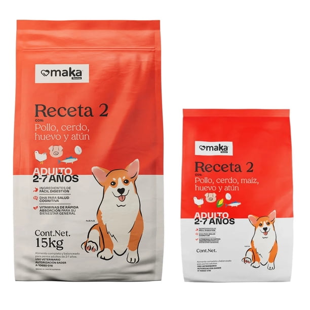 Maka Receta 2 Adulto Razas Medianas y Grandes 15 Kg + Maka Receta 2 Adulto Razas Medianas y Grandes 2KG