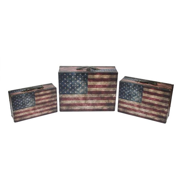 Set of 3 Rustic American Flag Decorative Wooden Storage Boxes 16