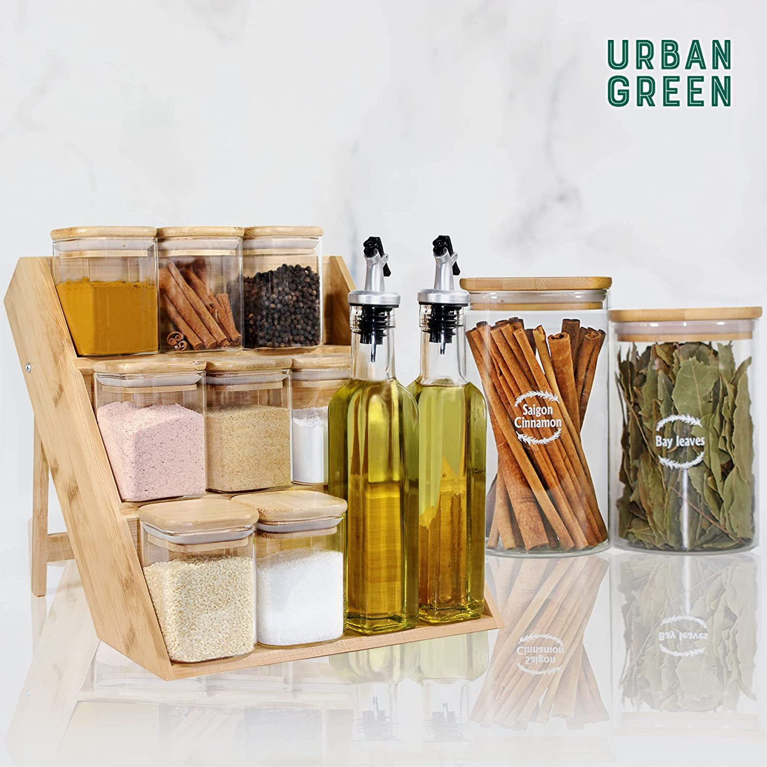 Urban Green Glass Jar with Bamboo Lids, Glass Airtight food Storage  Containers, Glass Canister set, Spice Jar, Glass storage containers with  lids