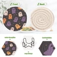 thumbnail image 4 of Yayeee 6 PCS Drink Coasters with Holder Set Woven Absorbent Round Tabletop Hot Pad, Orange Halloween Ghosts, 4 of 7