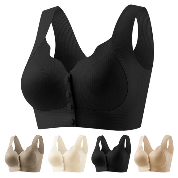 Yesbay Women Bra Seamless Elastic Shoulder Strap Wireless Front Button Closure Good Breathability Push-up Sport Yoga Lady Bra