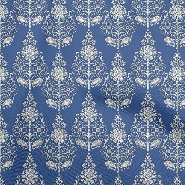 oneOone Rayon Medium Blue Fabric Block Fabric For Sewing Printed Craft Fabric By The Yard 56 Inch Wide-UU