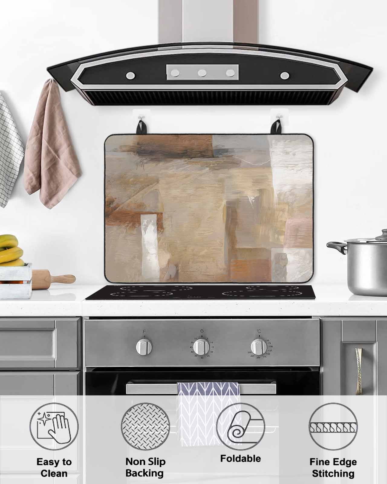nqOlkjepod Large Induction Cooktop Protector Mat 24"x21", Brown Painting Stove Top Covers for Electric Stove, Modern Abstract Retro Art Aesthetics Stove Burner Cover Mats, Glass Top Stove Cover