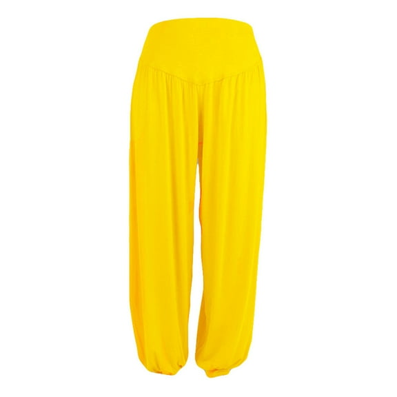 ABATAB Cotton Pants for Women Casual Solid Color Summer Vacation Travel Harem Pants Loose Fit High Waist Yoga Dance Athletic Pants(X-Large,Yellow)