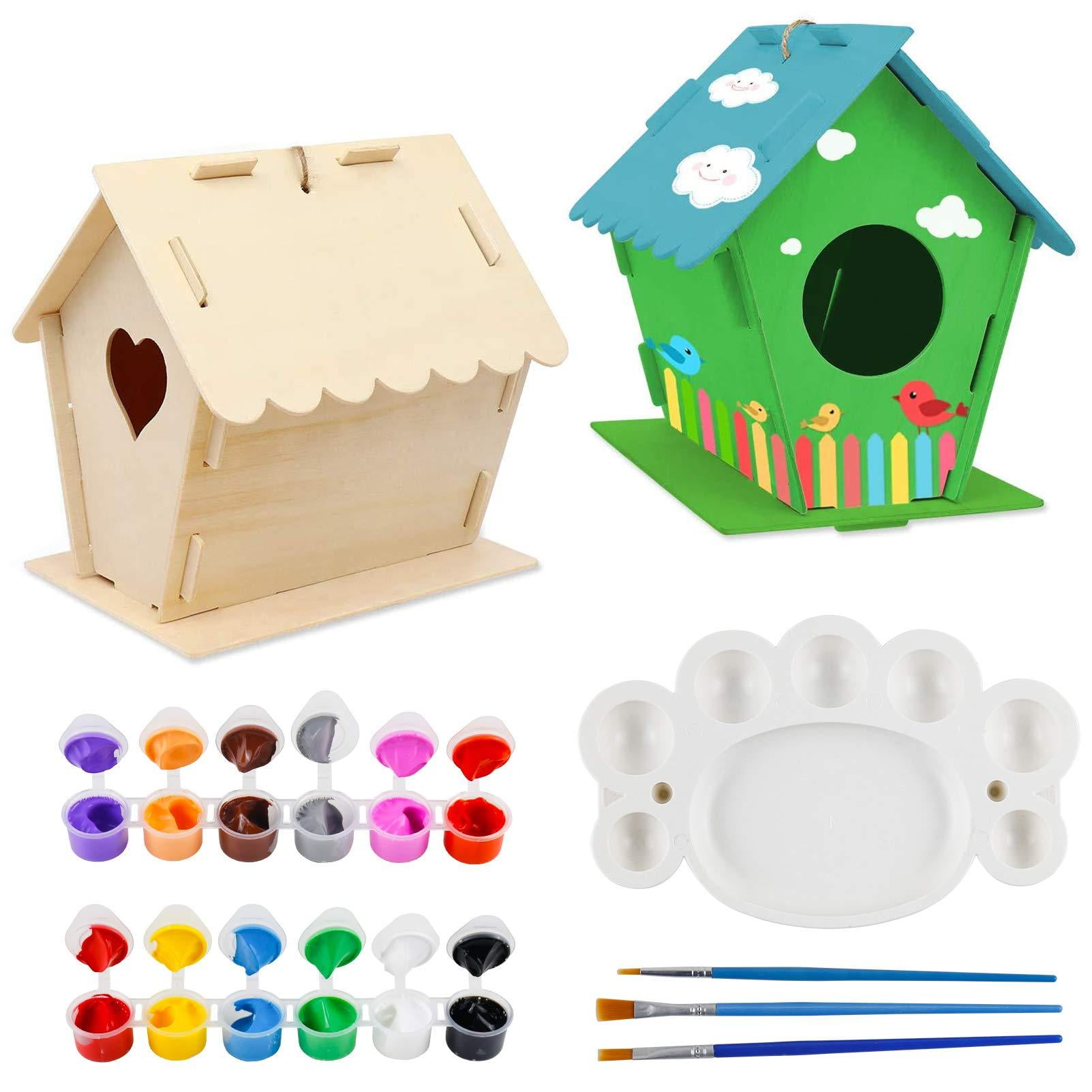 GARDWENS DIY Bird House Kit for Kids, 2 Pack Big Wooden Birdhouse Kits