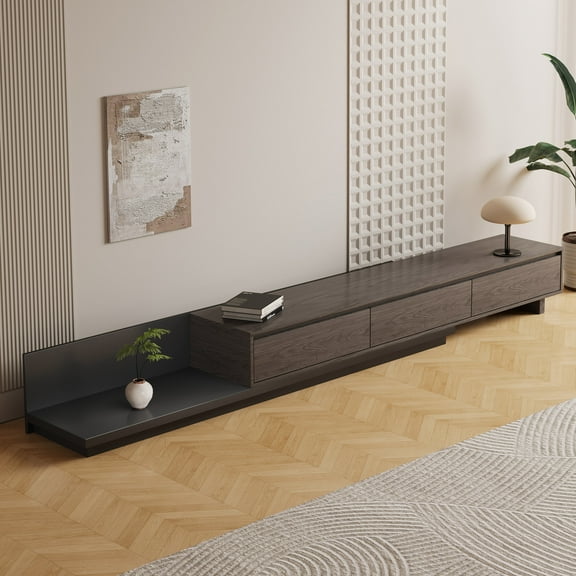 gaoyangjiaju Mid-Century Modern Extendable TV Cabinet with 3 Drawers,Entertainment Center Adjustable from 78.7" to 130",TV Stand for Living Room,Black Walnut