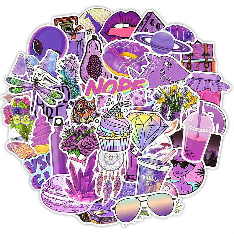50 Pcs Cute Purple Stickers for Water Bottles Girls Vsco Stickers