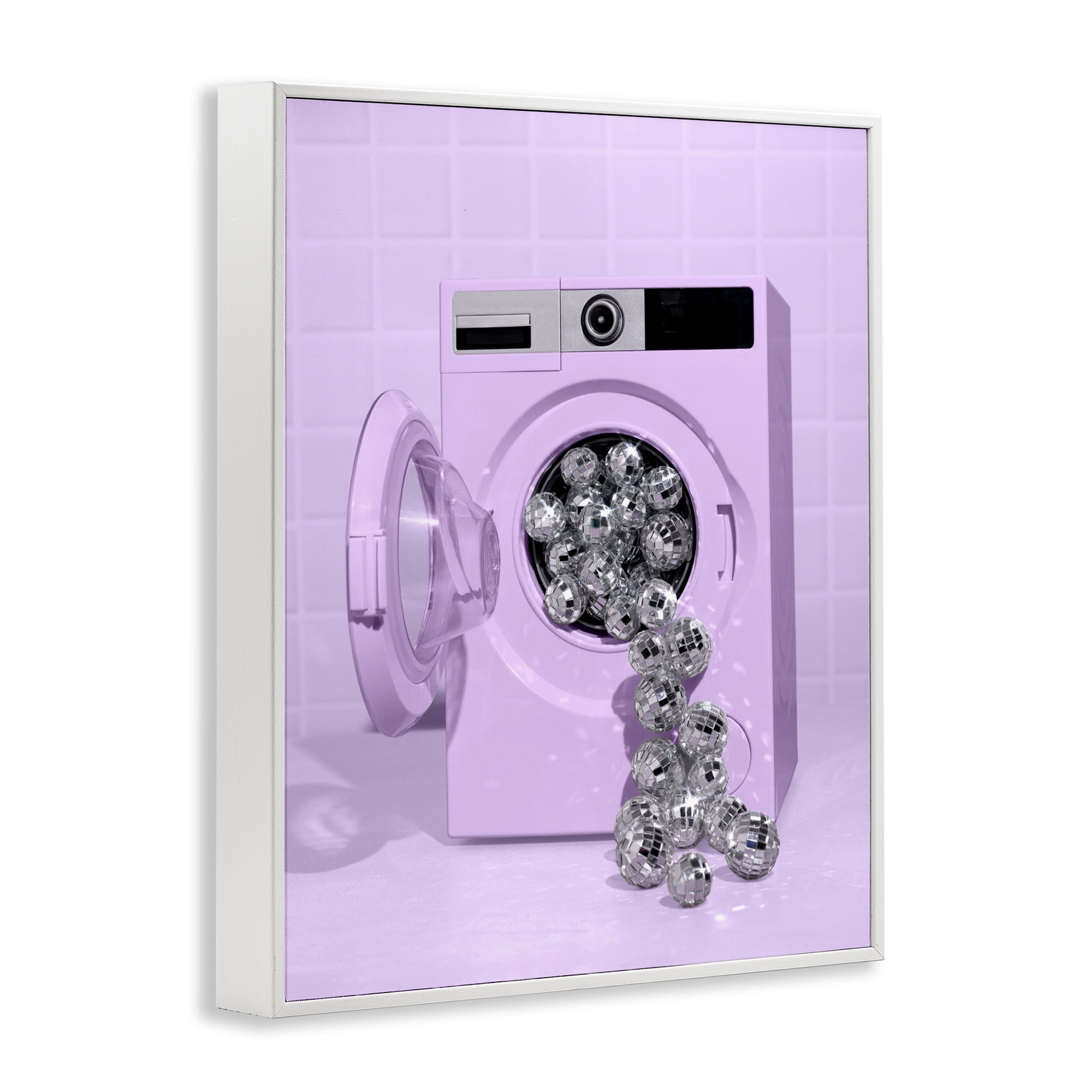 Stupell Industries Disco Laundry Machine over Purple White Framed Giclee Art, design by LISH Creative