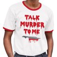 thumbnail image 2 of Talk Murder to Me Ringer Tee Shirt Unisex Medium White/Red, 2 of 5