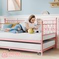 thumbnail image 4 of Twin Metal Daybed with Trundle - Space-Saving Sofa Bed, Pink Color for Living Room or Bedroom, 4 of 9