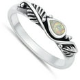 thumbnail image 4 of CHOOSE YOUR COLOR Bali Feather White Simulated Opal Ring .925 Sterling Silver Band CZ Female Size 9, 4 of 4