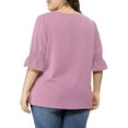 thumbnail image 4 of Agnes Orinda Women's Plus Size Blouse Ruffle Front Smocked Sleeves V Neck Solid Casual Tops 2X Purple, 4 of 9