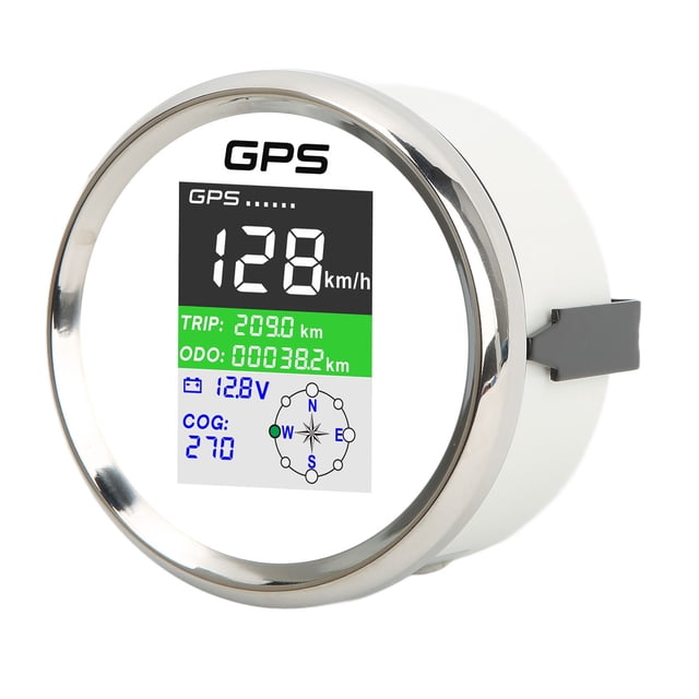 Velocímetro GPS 85 mm Km/h Nudo MPH DC9-32V Pantalla TFT IP67 Bling Bling Esfera blanca Cubierta plateada