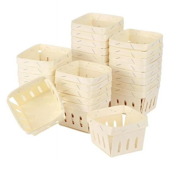 Symkmb Small Wooden Berry Basket, Mini Square Vented Basket, Produce Basket Bulk Storage Containers Wood Color