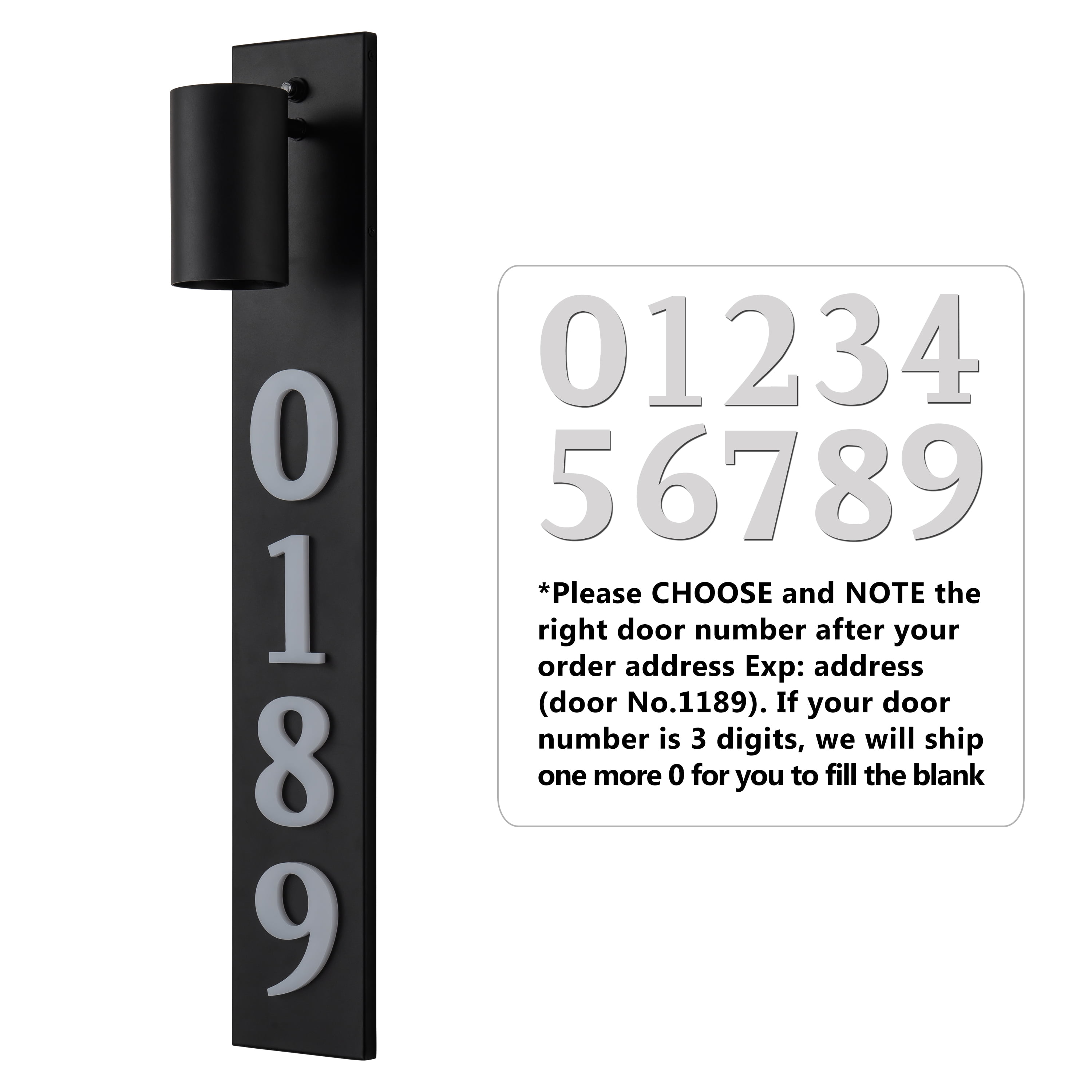 28in. Black Dusk to Dawn Outdoor Wall Light with Optional Door Numbers and Bulb Included for Outside