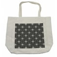 thumbnail image 1 of Black and White Shopping Bag, Abstract Checkered Pattern Design with Monochrome Floral Details Vintage, Eco-Friendly Reusable Bag for Groceries Beach and More, 15.5" X 14.5", Cream, by Ambesonne, 1 of 2