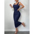 thumbnail image 3 of Navy Blue Solid Slim Fit Ruched Split Hem Cami Midi Dress, 3 of 5