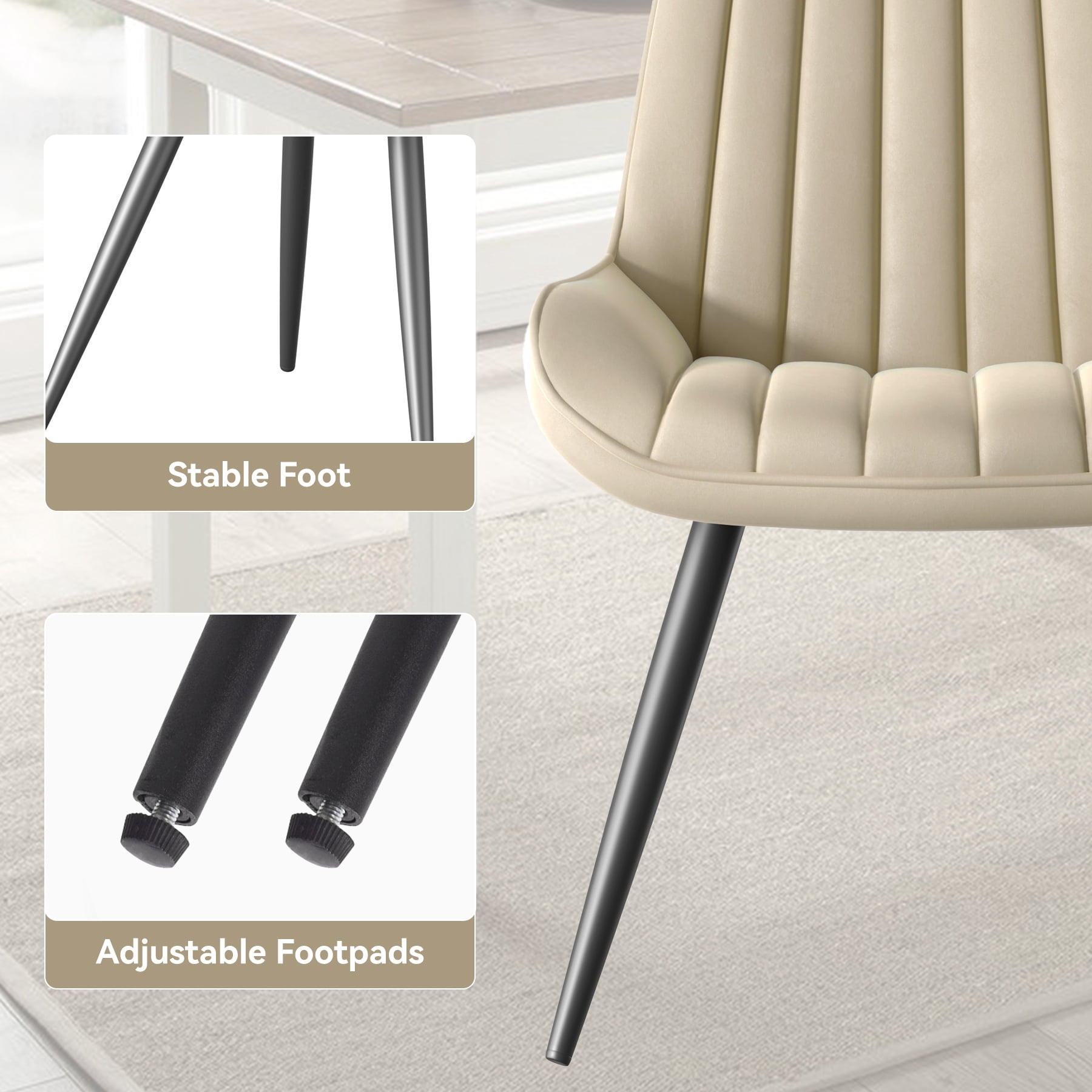 MOONMISS Modern Upholstered Dining Chairs Set of 6 with Thick Cushion,Sturdy Metal Legs,Side Chair for Kitchen,Living Room,Beige