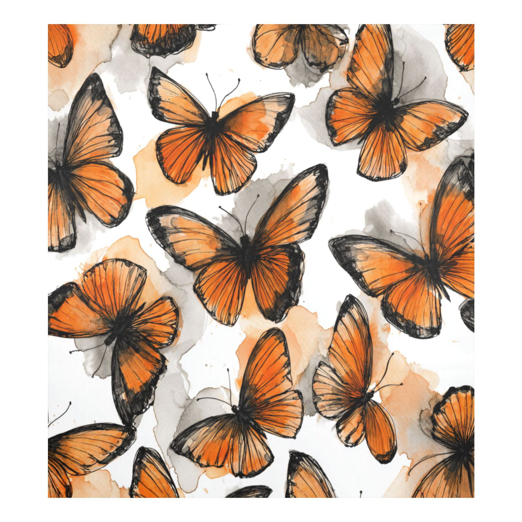 Dishwasher Magnetic Refrigerator Magnet Cover Sticker Home Decorative 23"x26" Orange Sketch Butterfly Pattern