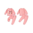 thumbnail image 2 of Baby Toddler Girl 2Pcs Birthday Outfits 6 12 18 24 Months 2T 3T 4T 5T Long Sleeve Letter Embroidery Pullover Tops + Pants Set Fall Clothes, 2 of 9