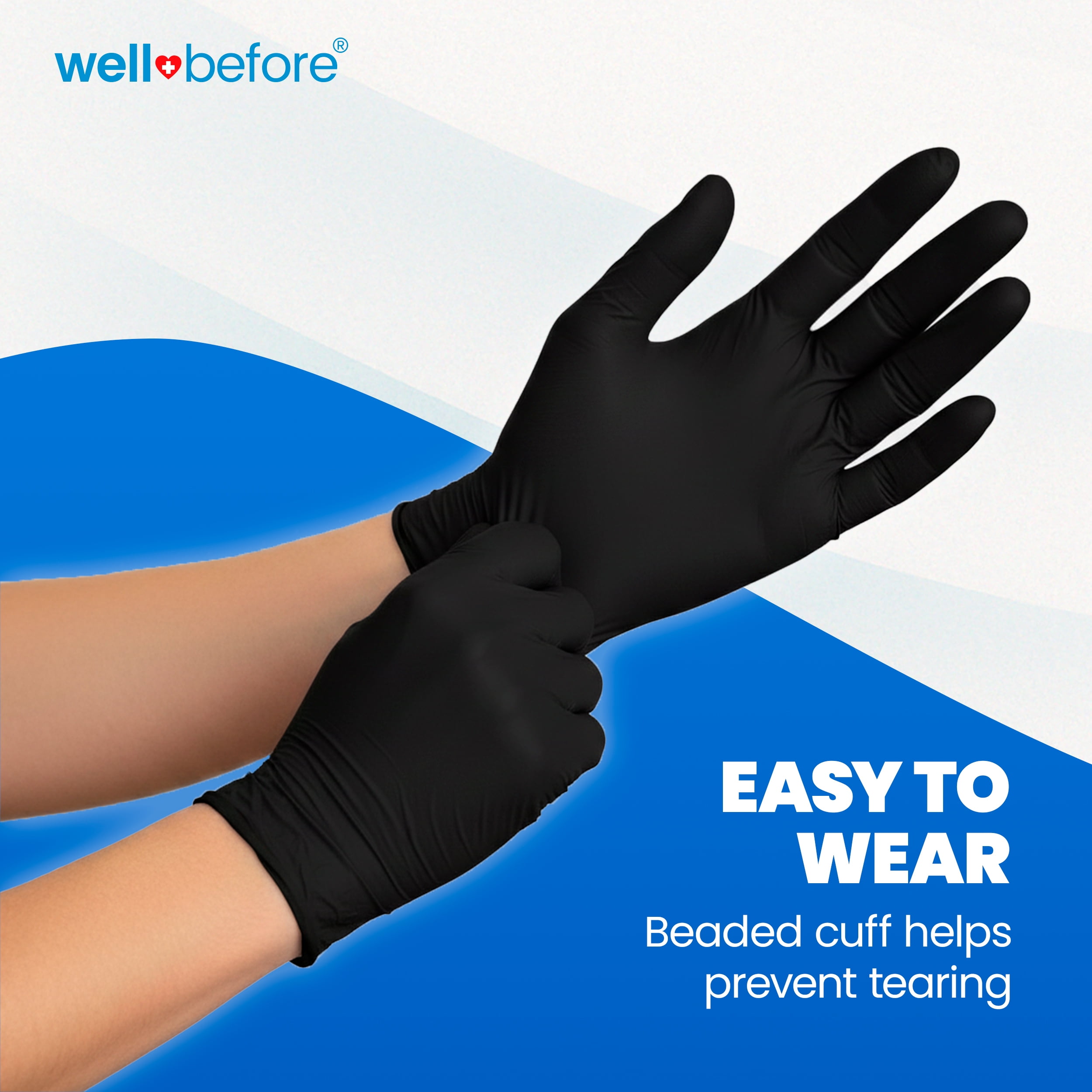 Wellbefore Disposable Synmax Exam Gloves, Powder-Free, Black, Large, 200pcs