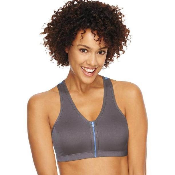 Hanes Womens ComfortFlex Fit Easy On Zip Front Wirefree Sports Bra, XL
