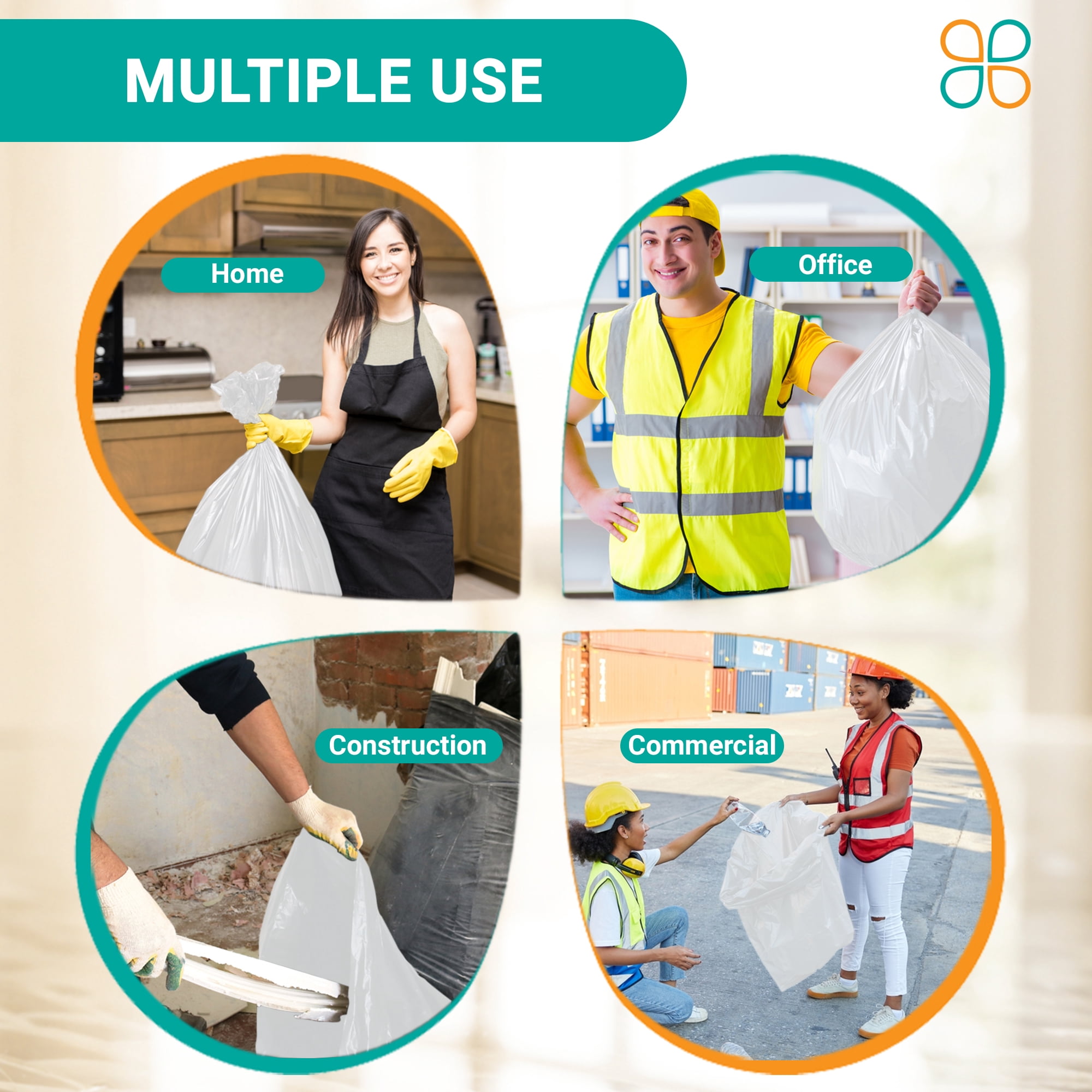 PlasticMill 100 Gallon, Clear, 1.3 Mil, 67x79, 50 Bags/Case, Garbage Bags / Trash Can Liners.