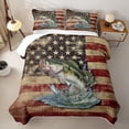thumbnail image 2 of Manfei Vintage Bass Fish Twin Quilt Set, Rustic American Flag Twin Coverlet Set, Red Navy Beige, 2pcs, 1 Bedspread and 1 Pillowcase, 2 of 7