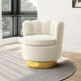 thumbnail image 2 of BELLEZE Swivel Accent Chair, Velvet Modern Round Petal Swivel Barrel Chair, 360° Upholstery Swivel Sofa Armchair, Comfy Swivel Accent Chair for Living Room Bedroom [Set of 2] - Lotus (White), 2 of 7