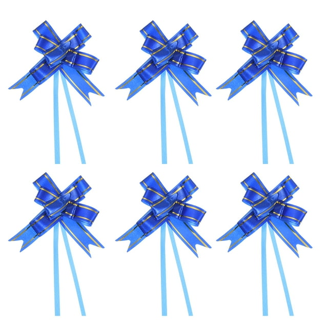 Unique Bargains 13 Inch Pull Bows Ribbon Gift Wrapping String Gold Thread Style Decorative Bow Tie Blue 100 Pack