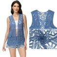 thumbnail image 4 of Lace Open Front Sleeveless Top Cardigan Crochet Vest Cover Up, Medium, Blue, 4 of 6