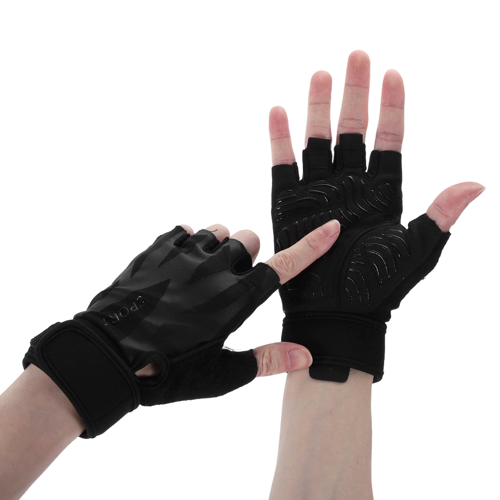 Unique Bargains Long Wristband Half-finger Strength Training Sport Gloves Large Black