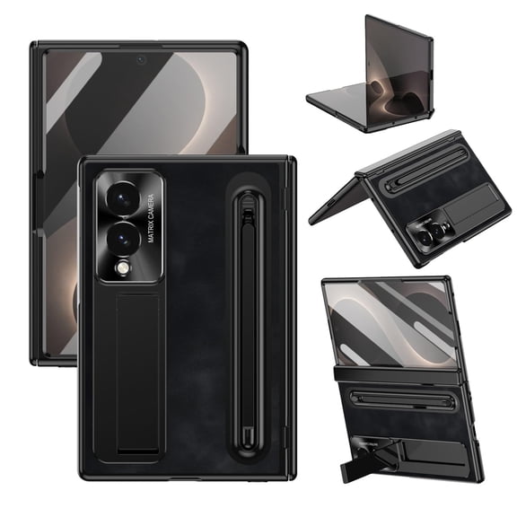 Dteck for Samsung Galaxy Z Fold 8 Case with Pen Stylus, Hinge Protection PC PU Leather Case Built-in Front Screen Protector Kickstand Cover for Galaxy Z Fold 8,Black