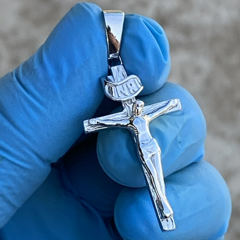 Real Solid 925 Sterling Silver Mens Cross Jesus Piece Crucifix Pendant  Necklace