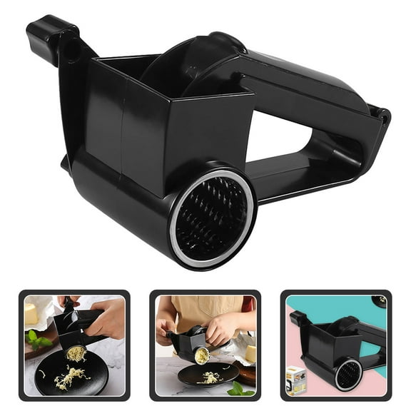 Masteelf Black Rotary Cheese Grater with Handle for Kitchen Made of Stainless Steel and Plastic Easy to Clean