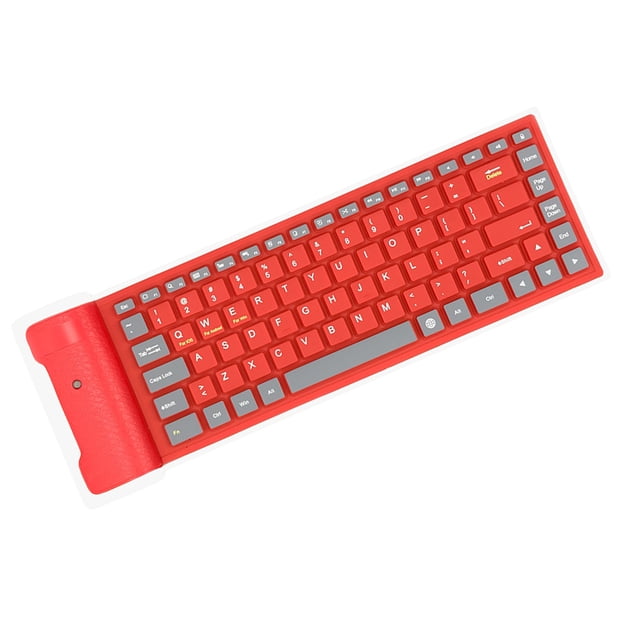 Cateissary Teclado compatible con Bluetooth, teclados enrollables portátiles, teclados silenciosos de 87 teclas, teclado Flexible, accesorios para Computadoras de tableta Rojo