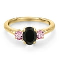 thumbnail image 3 of Gem Stone King 10K Yellow Gold Black Onyx and Pink Lab Grown Diamond Engagement Ring for Women | 1.06 Cttw | Oval 7X5MM | Gemstone December Birthstone | Size 7, 3 of 6
