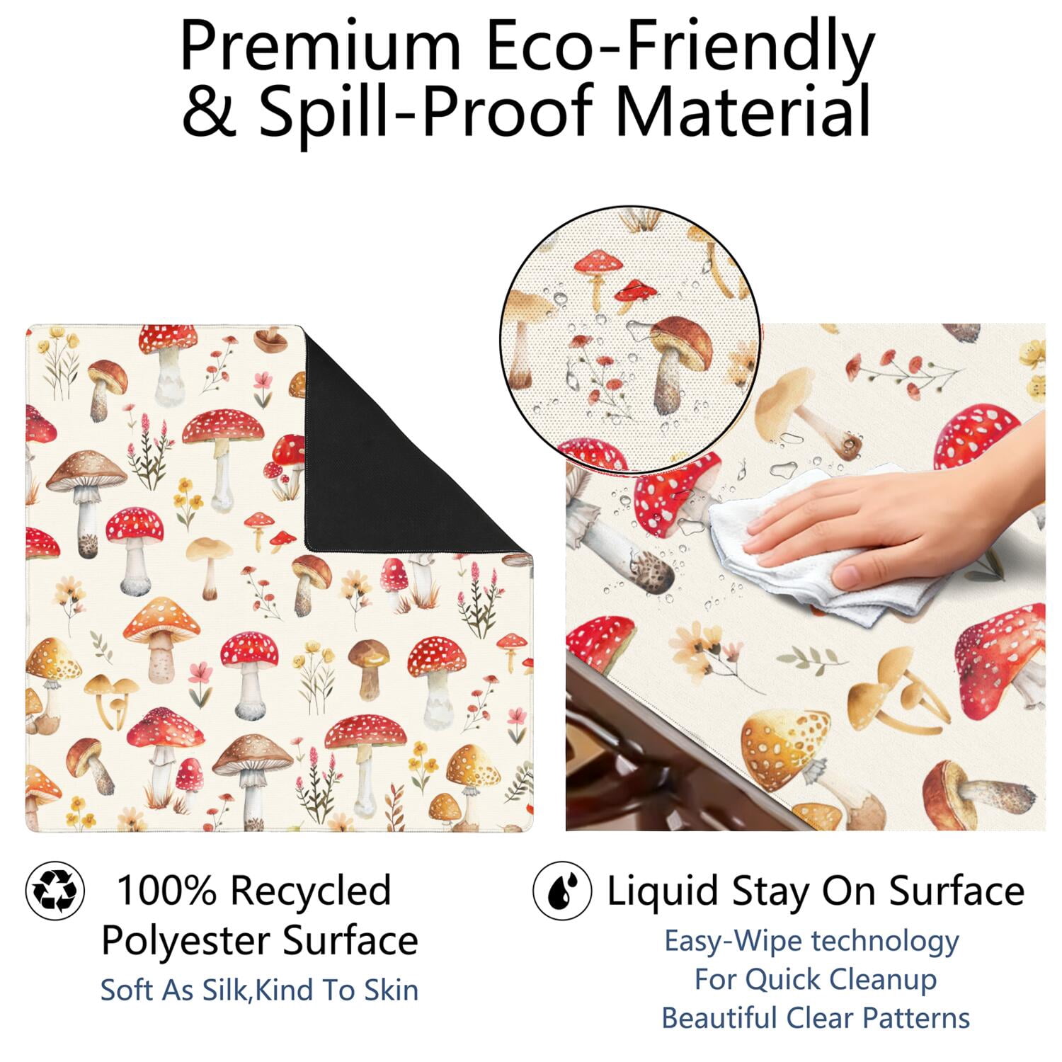 Square Botanical Style Mahjong Mat 31.5 Inches Crafted from Premium Rubber Featuring Anti-Slip Backing Grip and Noise Reduction Qualities for Multi-Game Table Protection