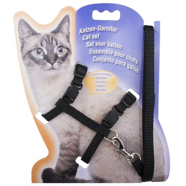 Pet Cat harness,Adjustable Design Nylon Strap Collar with Leash, Breakaway Cat Safety Harness Black