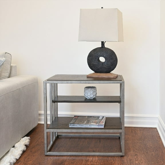 Padena Metal Frame Wood End Table with Shelf|Contemporary Design & Storage